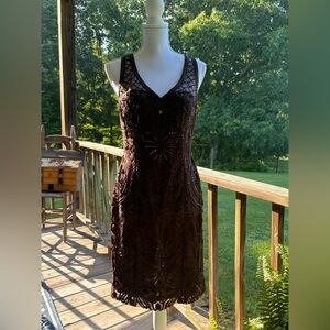 Sue Wong Chocolate Brown Sheath Midi Dress V-Neck Sleeveless NWT size 12